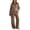 Brown, variant on Women's Maternity Striped 2 Piece Loungewear Sets, Collared Long Sleeve Top Adjustable Wide Leg Pants Pregnancy Outfits