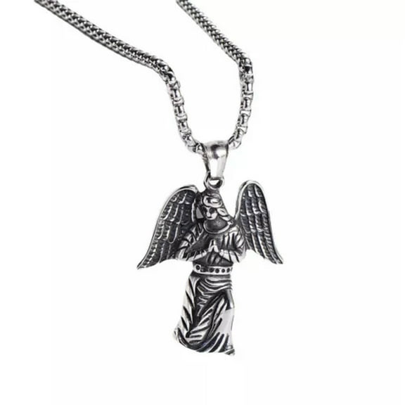 GKNET Mens Stainless Steel Christian Praying Hands Angel Wings Necklace Pendant-Silver