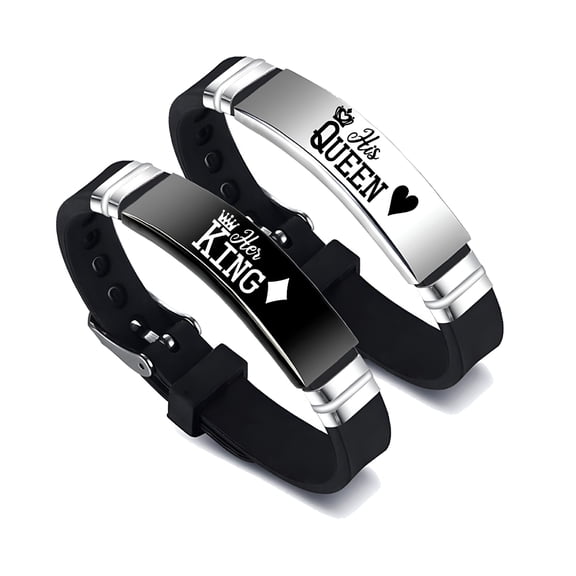 DESIGNICE Couple Bracelets His Queen and Her King Stainless Steel Silicone Wrist Bangle for Men Women