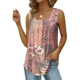 thumbnail image 2 of JGGSPWM Women's Square Collar Tank Tops Vintage Floral Print Sleeveless Pleated Tanks Vest Loose Fit Flowy Dressy Casual Blouses Pink L, 2 of 5