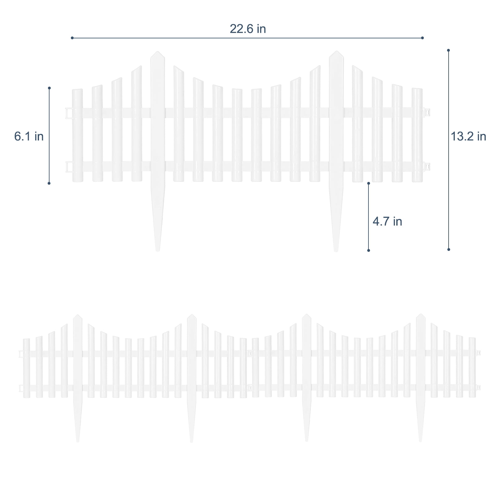 Plastic Decorative Garden Fence, 13.2 in (H) x 22.5 FT (L) Outdoor Patio Garden Animal Barrier White