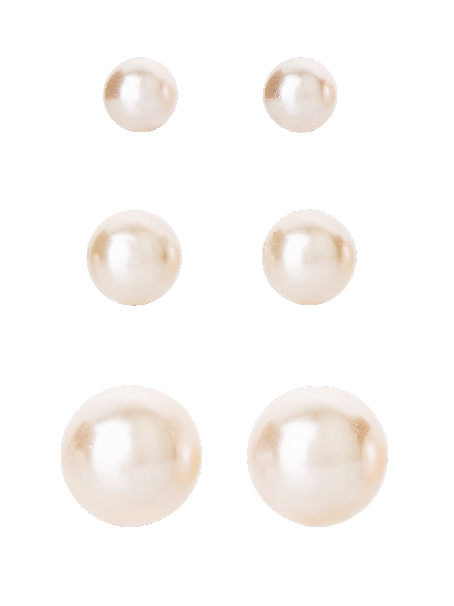 Fine Silver Plated Simulated Pearl Graduated 3 Pair Earring Set