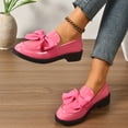 thumbnail image 6 of Women Bow Pumps Shoes Round Closed Toe Slip On Oxford Loafer Shoes Patent Leather Mid Block Heels Dress Loafer Two-Toned Office Work Penny Loafers Pink Women Sandal, 6 of 8
