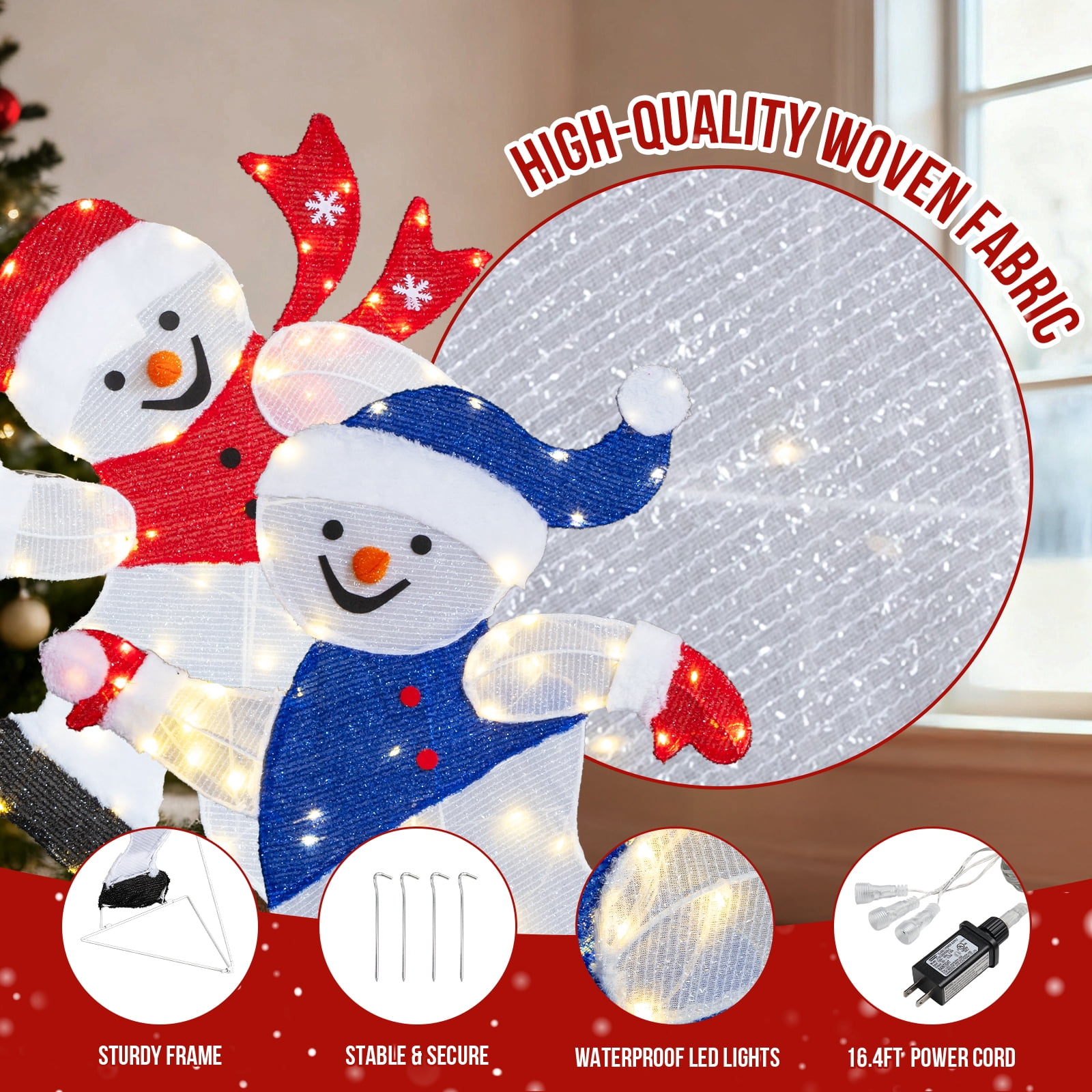 Astoutdoor Set of 2 Lighted Running Snowman Christmas Decorations, Pre-lit 2D Holiday Decor with 120 Warm White LED Lights for Indoor Outdoor Display