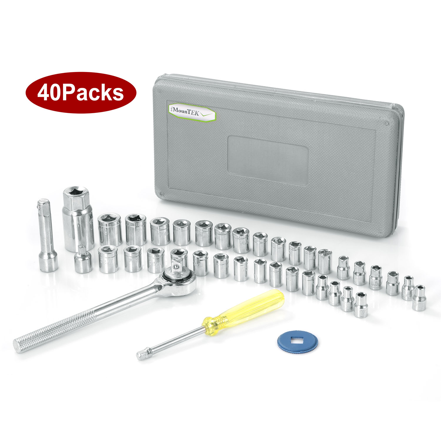 40 Pcs Socket Wrench Set 3/8 inch and 1/4 inch Drive Socket Reversible Ratchet Car Household