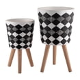 thumbnail image 4 of YIYADO S/2 10"/12" Ridged Planter Set with Wooden Legs, Black – Modern Indoor/Outdoor Planter with Drainage Holes for Succulents, Terrariums and Houseplants, 4 of 6