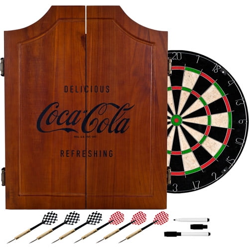 Coca Cola Wood Dart Cabinet Set Engraved Logo Walmart Com Walmart Com