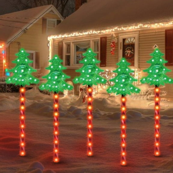 LAMPHOME Christmas Pathway Lights Outdoor, 3PCS Christmas Tree Christmas Decorations Outdoor Yard, Pathway Marker Stake Lights for Patio Ground Path Sidewalk Walkway Driveway