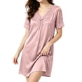 thumbnail image 2 of ZyeKqe Nightgown with Bulit in Bras for Women Lace V Neck Short Sleeve Tie Front Casual Comfy Loungewear Mini Dress, 2 of 7