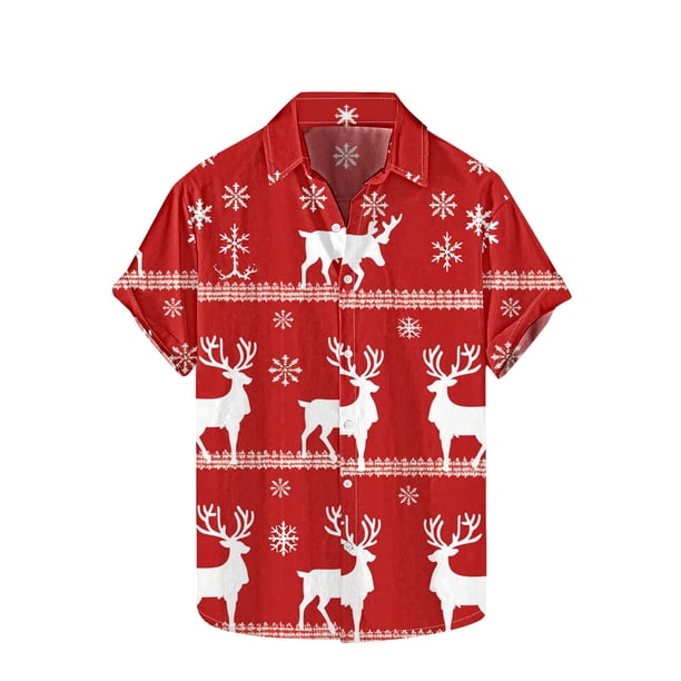 Hombres de Manga Larga, Navidad Impresa Turndown Collar Blusa, Casual Moda Botón Camisa para las Vacaciones
