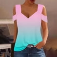 thumbnail image 2 of Plebaso Cold Shoulder Womens Gradient Tops V Neck Short Sleeve Blouses Loose Basic Tees Summer Casual Shirts, 2 of 5