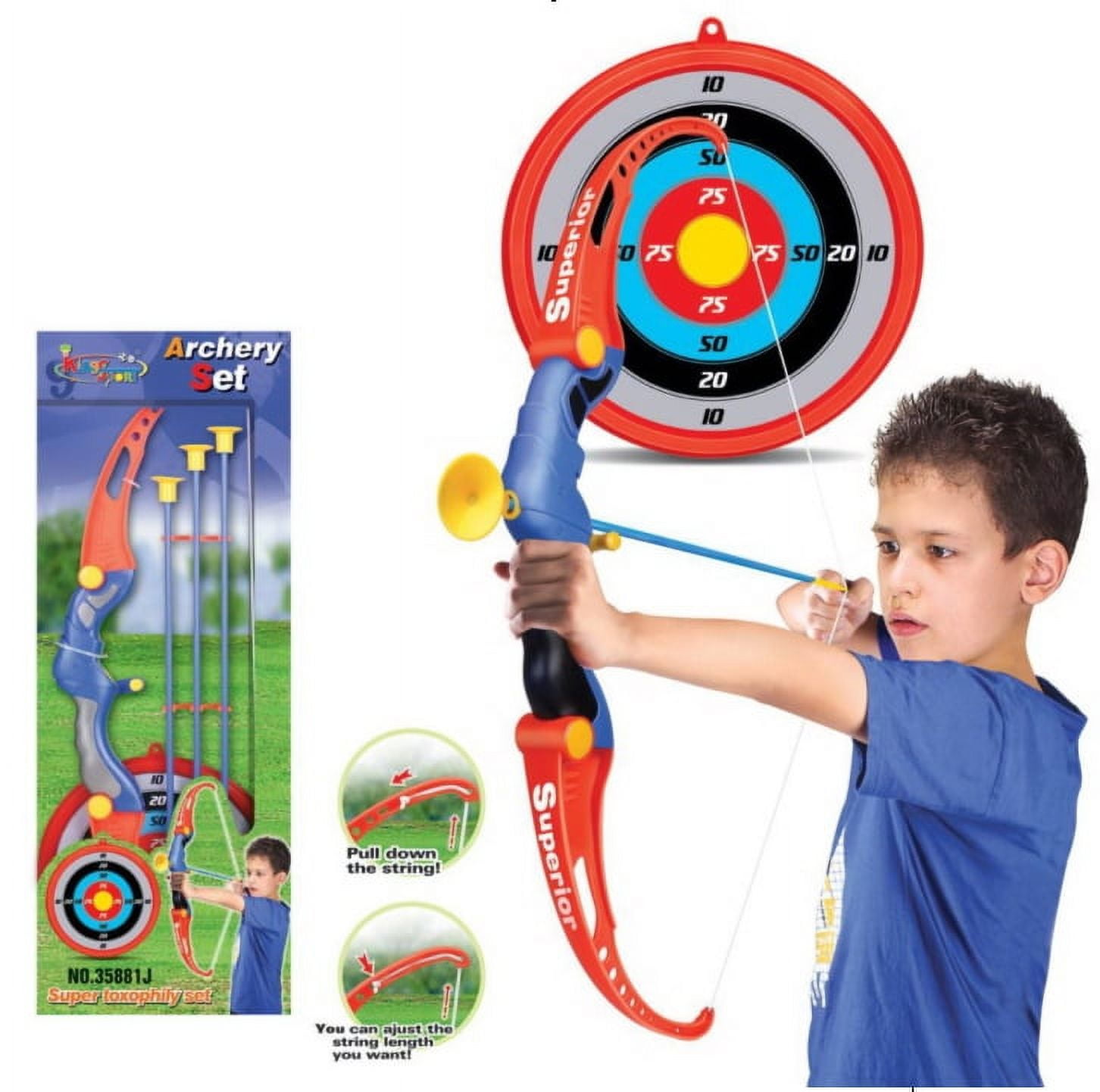 Kings Sport Toy Archery Bow And Arrow Set for Kids With Arrows, Target, And Quiver NERF Blaster Toy