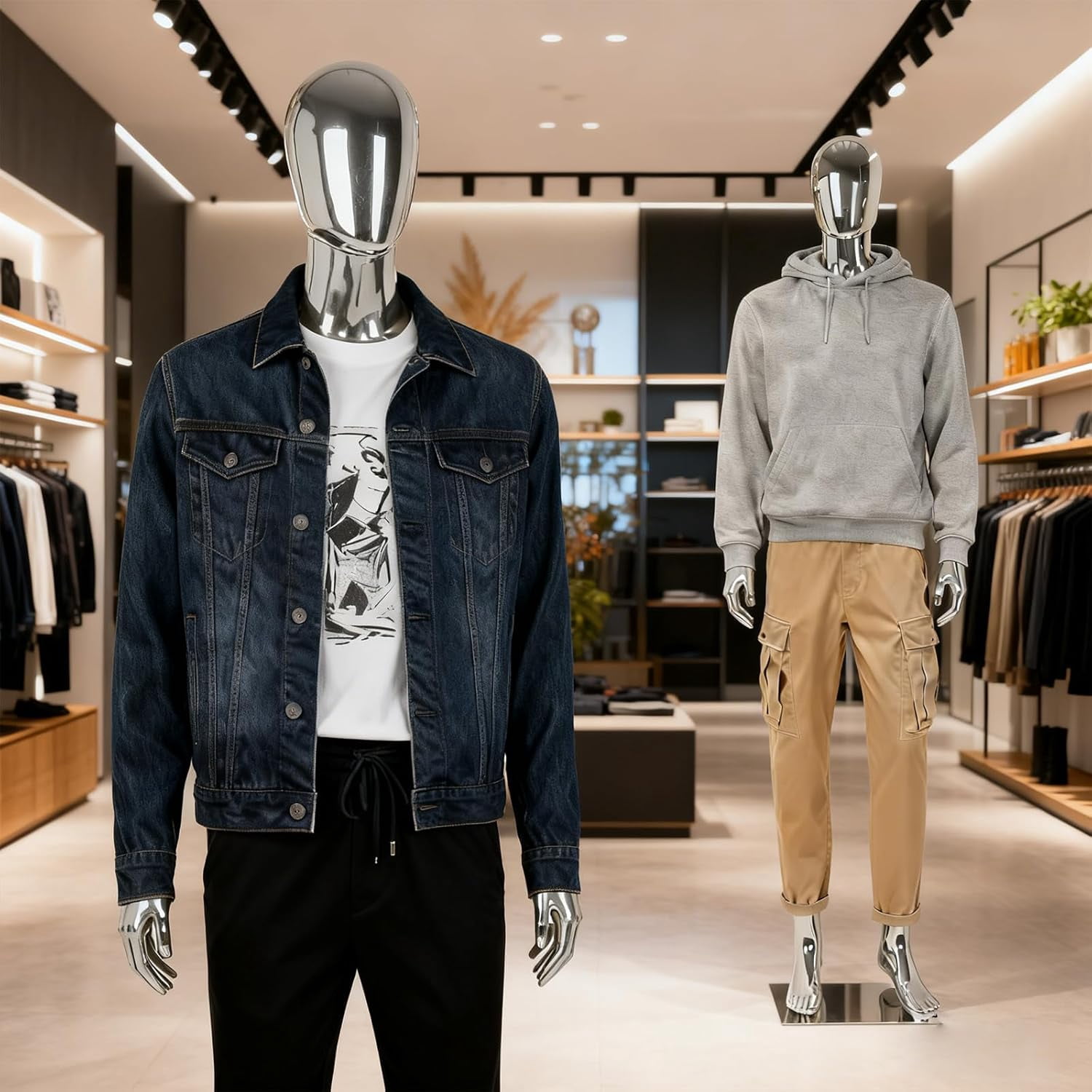 Kinbor 6Ft Silver Full Body Male Mannequin - Tall Male Mannequin with Stable Metal Base Dress Form Display with Adjustable Head and Arms, Detachable Manikins
