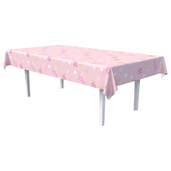 Pink Sweet 16 Plastic Tablecovers, 54" x 108", Pack of 2