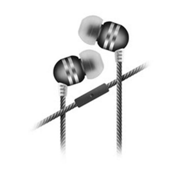 CableWholesale 5002-122BK 4 ft. Stinger Metallic Finish Stereo Earbuds with Microphone - Nylon Braided Cloth Cord, Black