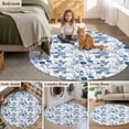 thumbnail image 6 of 6ft Round Rug, Flower Bird Non-Skid Rubber Backing Large Area Rugs - Living Room Bedroom Home Office, Vintage Blue Garden Country Wildflower Indoor Floor Mat Carpets Washable Rug, 6 of 9