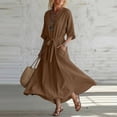thumbnail image 2 of Lmueinov Women's 100% Polyester V Neck 3/4 Sleeve Maxi Dress, Adjustable Tie Waist Flowy A-Line Long Dress with Pockets for Beach Vacation Casual Wear S-3XL, 2 of 5