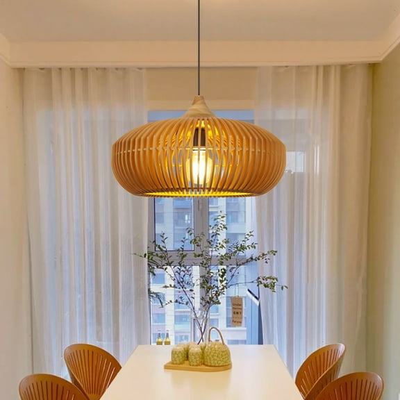 Arturesthome Wooden Pendant Light Kitchen Island, Rustic Farmhouse Wood Hanging Ceiling Lamp Fixture for Cafe Basement Hallway Foyer