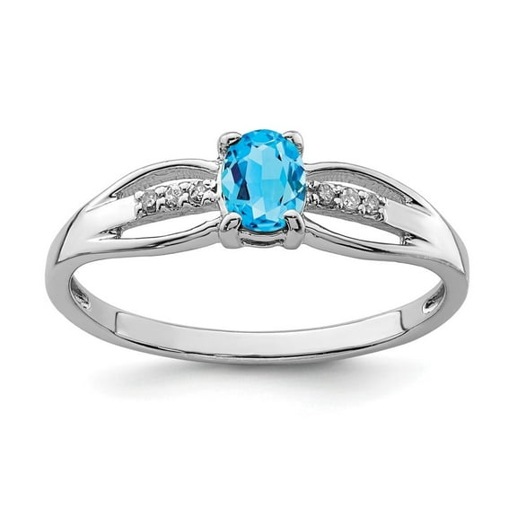 Auriga Fine Jewelry 925 Sterling Silver Rhod-plated Diamond Light Swiss Blue Topaz Ring for Women Size 7