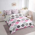 thumbnail image 2 of Castle Fairy Retro Geometric Quatrefoil Queen Bedding 7pcs,Bohemian Grid Motif Bedding Comforter Set Queen,Pink Gray Mint,Reversible, 2 of 7
