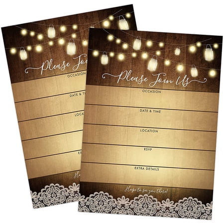 50 Rustic Wedding Invitations, Perfect For Bridal or Baby Shower, Rehearsal Dinner, Birthday Party, and Anniversary Parties