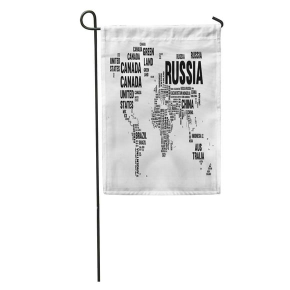 NUDECOR World Map Made of Every Country Name in Black Garden Flag Decorative Flag House Banner 12x18 inch