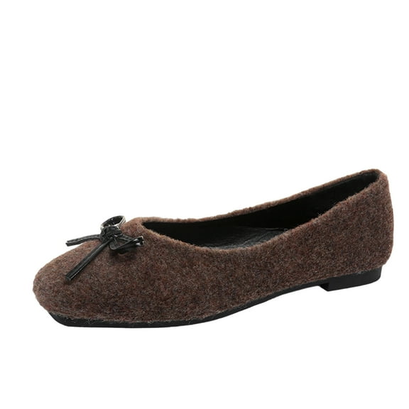 Xfvqtps Womens Flats with Bow Square Toe Suede Material Comfortable Shoes for Fall Winter Casual Wear Versatile Colors Plus Size Brown