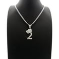 thumbnail image 2 of Stone Stud Tilted Crown Number Micro Pendant with 3mm Cuban Chain Necklace, #2/Silver-Tone/30", 2 of 2