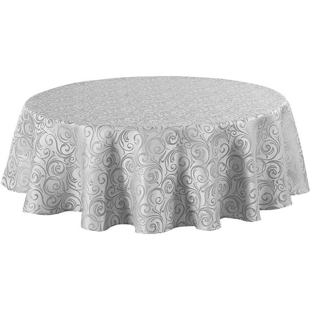 70 Inch Round Jacquard Tablecloth Waterproof Spillproof Wrinkle Resistant Polyester Table Cover Protector Silver Canada 70 Inch Round Jacquard Tablecloth, What Size Linen For 66 Inch Round Table