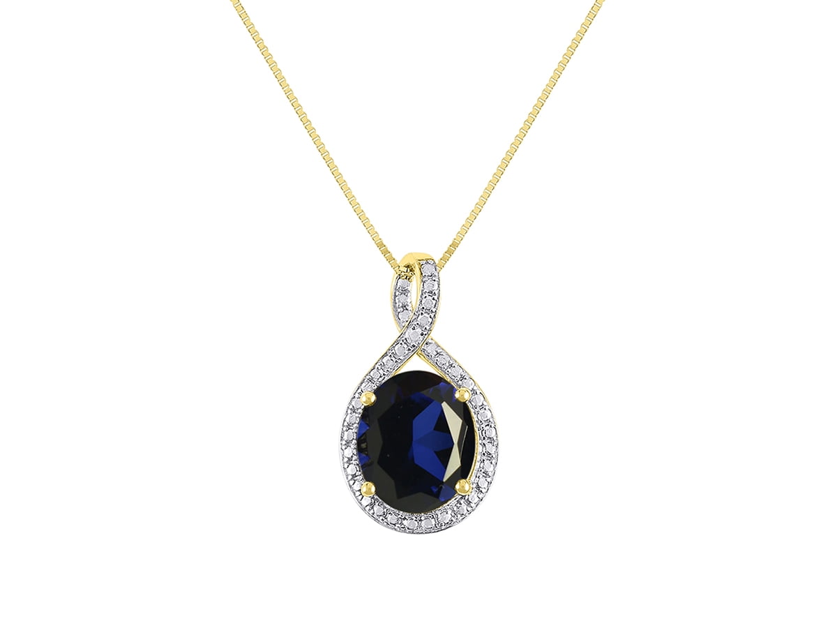 14K White Gold Diamond /& Oval Sapphire September Stone Pendant