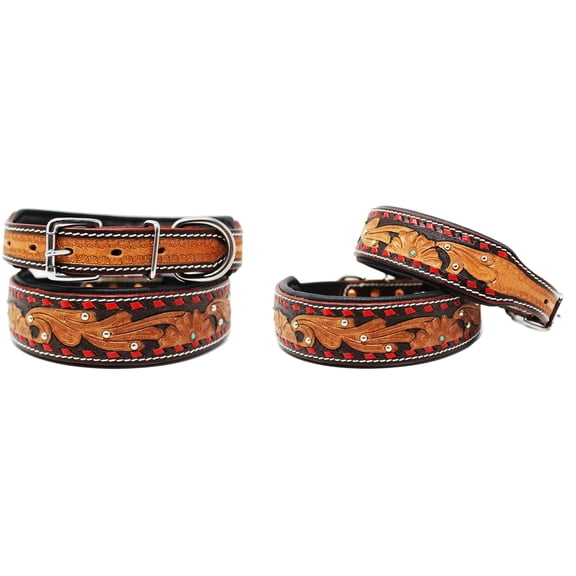 Small 13''- 17'' Dog Puppy Collar Genuine Cow Leather Padded Canine  6098