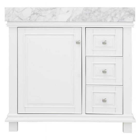 Jardin 36" Carrara White Marble Countertop Single Vanity w/o Mirror White