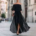 thumbnail image 2 of Women's Off The Shoulder Maxi Dress, Sexy Pleated Chiffon Evening Gown with High Slit, Elegant Puff Sleeve Formal Party Dress, 2 of 4