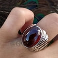 thumbnail image 5 of Hessonite Garnet Ring: Turkish Handmade 925 Sterling Silver Cabochon Men's Ring, 5 of 10