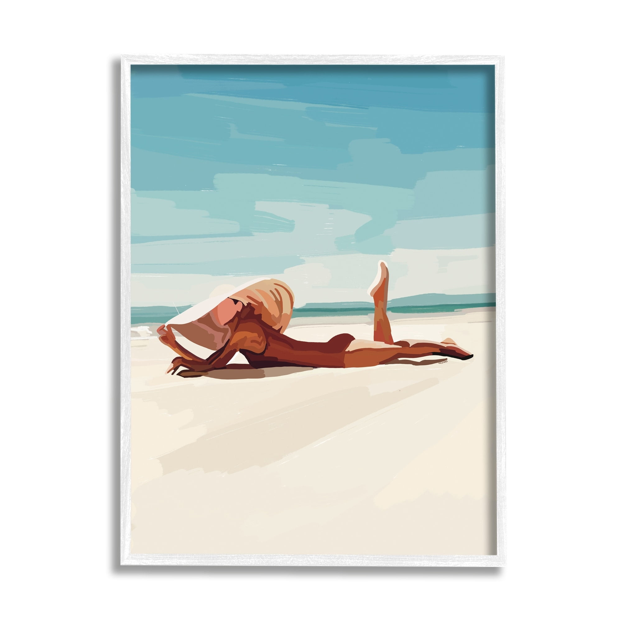 Stupell Industries Beach Babe Lounging Coastal Ocean Shoreline Graphic Art White Framed Art Print Wall Art, Design by Amelia Noyes
