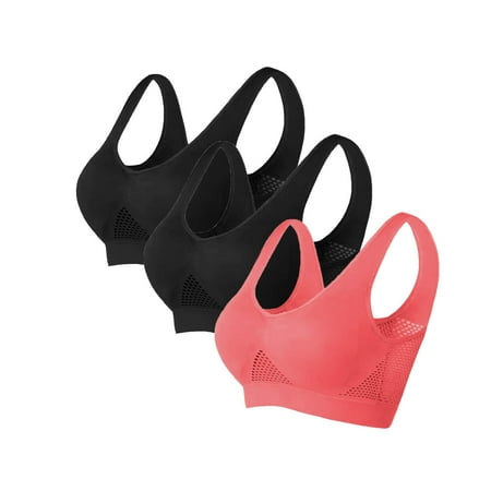 TrendVibe365 Yoga Sports Bra Women Plus Size 3 Pack Mesh No Underwire Push up Bralettes Padded U Back Wide Strap Supportive Corset Bra Full Coverage Crop Tank Top Comfy Lingerie Red 4XL