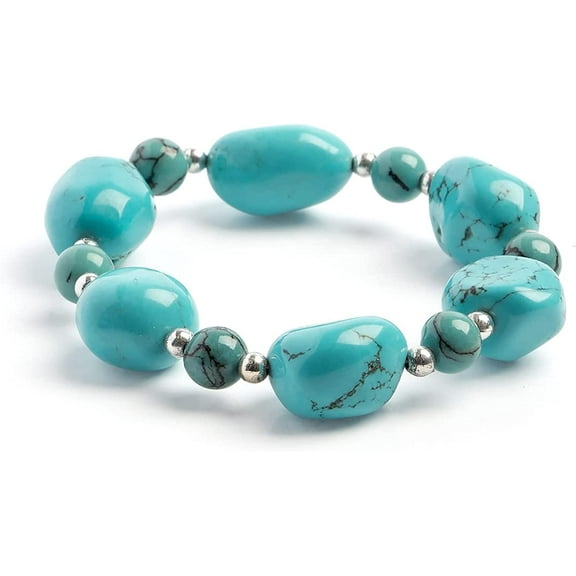 John Bead Handmade Natural Gemstone - Semi-Precious Stretch Bracelet in Blue Dyed Stabilized Turquoise