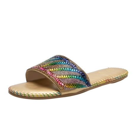 

Cptfadh Slippers For Women Shoes Womens Flats Sandals Summer Rhinestone Beaded Dress Shoes Comfortable Slippers Slip On Slide Sandal Roman Sandals Shoes