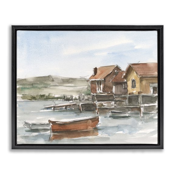 Stupell Industries Rustic Lodge Lake House Boats Black Floating Frame Canvas Art, 21 x 17, by Ethan Harper