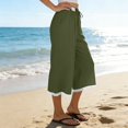 thumbnail image 3 of Women's Linen Culottes Wide Leg Flowy Pants Palazzo Casual Drawstring Loose Lace Capris with Pockets, 3 of 10