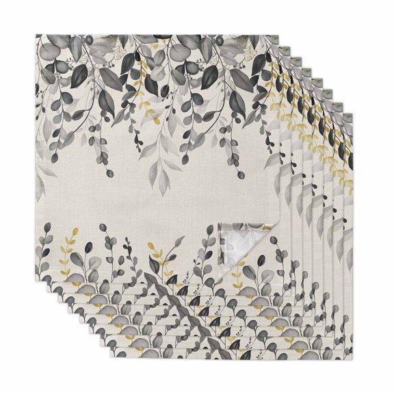 Grey Eucalyptus Cloth Napkins, Farmhouse Weeping Leaves on Linen Washable and Reusable Dinner Napkins Set of 8, Table Napkin for Kitchen Party Birthday Wedding Hotel Housewarming 20"x20"