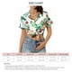 thumbnail image 5 of Camisa de manga corta con cuello vuelto para mujer, blusa informal elegante con botones y estampado floral para fiesta en la playa, verde, L, 5 of 5