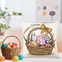 Under $5 18x18 Pillow Covers Easter Pillow Cover 18X18 Inches Colored Eggs Spring Art Textured Linen Pillow Cover's For Home Sofa Couch Decoration