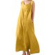 thumbnail image 1 of Vestido Lino Algodón Vestidos casuales Vestido de lino de algodón con bolsillo Vestidos de playa de talla grande (Amarillo S) Ygjytge para Mujer Amarillo T 3EG, 1 of 9