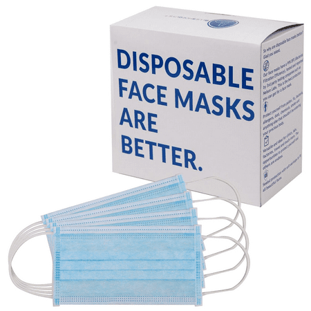 Blue Shoe Guys 100 Masks in 1 Box Disposable Earloop Face Mask-Dental, Surgical, Medical, Allergy, Pollen, Antiviral, Flu, Cleaning, Painting, Mouth, Cover, Travel, Dust, Germ, Cough, Doctor