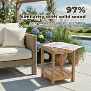 Naipo Outdoor Side Table for Patio, Double Deck Adirondack End Table, Weather Resistant HDPS Rectangular Patio Table for Deck Garden Poolside, All-Weather Outdoor Furniture, Easy Assembly - Teak