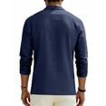 thumbnail image 6 of Generic Mens Linen Henley Shirts Casual Long Sleeve V Neck Polo T-Shirts Button Down Loose Collar Beach Tops, 6 of 7