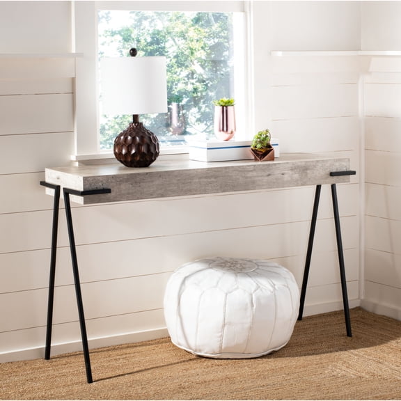 SAFAVIEH Jett Modern Retro Rectangle Console Table, Light Grey/Black