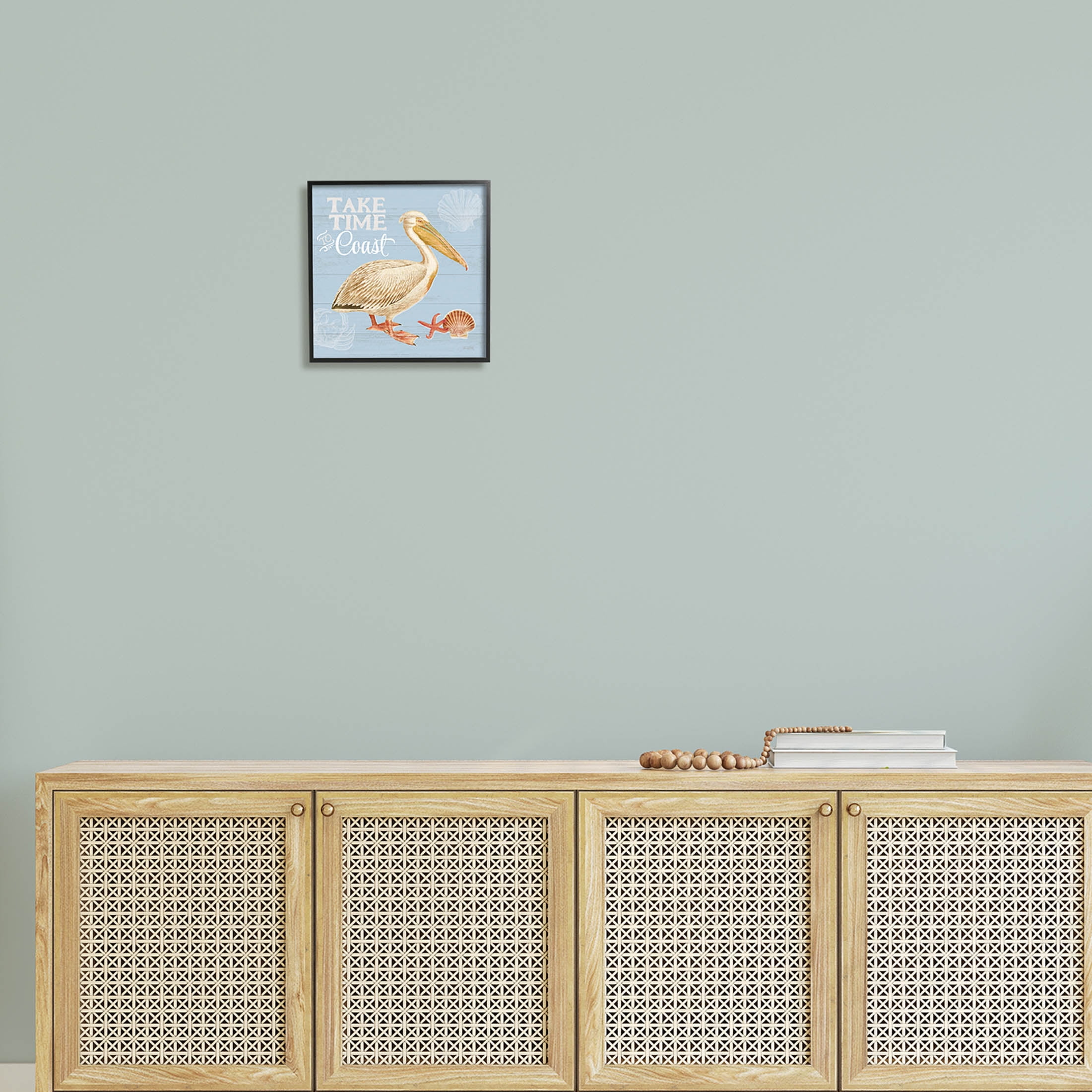 Stupell Industries Time To Coast Nautical Pun Pelican Graphic Art Black Framed Art Print Wall Art, Design by Katie Pertiet