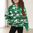 thumbnail image 2 of lcziwo Fall Sweatshirts for Girls Fashion Camo Graphic Half Zip Sweatshirt Casual Long Sleece Thumb Hole Pullover Tops with Pockets, Green, 5 Years, 2 of 6